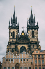 Fototapeta na wymiar Prague Castle towers on rainy day