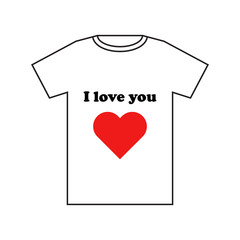 Flat icon white T-shirt with text I love you. Vector illustration.