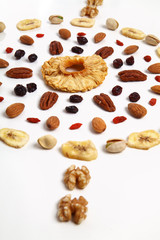 mandala of dried fruits and nuts - symbols of jewish holiday Tu Bishvat