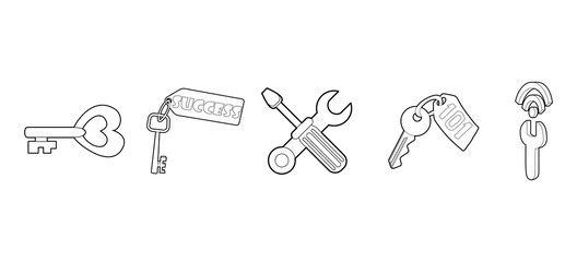 Key icon set, outline style