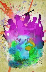 Abstract background of musicians playing jazz.