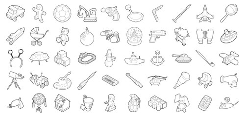 Toys icon set, outline style