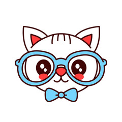 Cute smiling funny hipster cat in glasses 