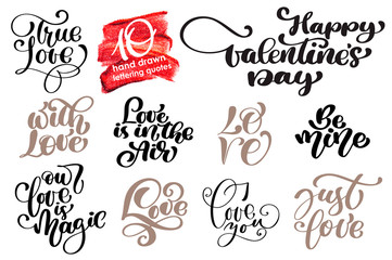 Valentine Love Romantic lettering set. Calligraphy postcard or poster design typography element. Hand written vector style happy valentines day sign. Love in the air You make me happy Together forever - obrazy, fototapety, plakaty