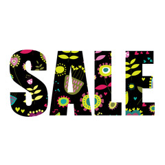 Sale written with cute flowers pattern. Vector illustration on white background