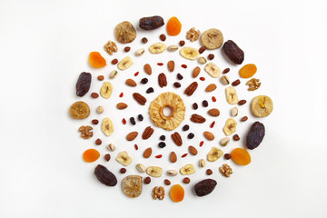 mandala of dried fruits and nuts - symbols of jewish holiday Tu Bishvat
