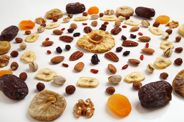 mandala of dried fruits and nuts - symbols of jewish holiday Tu Bishvat