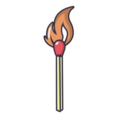 Burning match icon, cartoon style