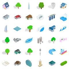 Town element icons set, isometric style