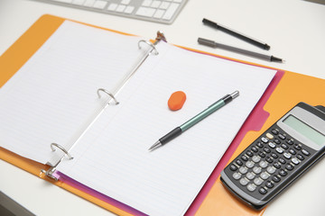 Student homework, white desk 