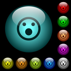 Shocked emoticon icons in color illuminated glass buttons