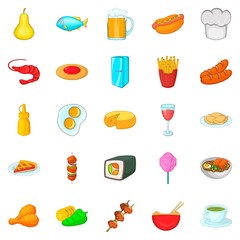 Culinary diversity icons set, cartoon style