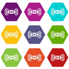 Skein of yarn icon set color hexahedron