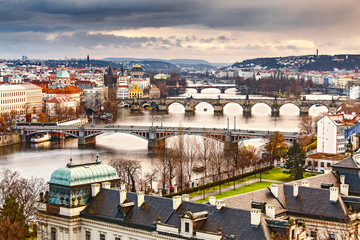 Fototapeta na wymiar Prague landscape view of Bridges on Vltava