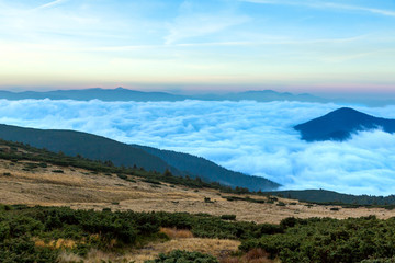 Spring Mountain View with Foggy Remote Ridges