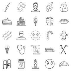Odontic doctor icons set, outline style