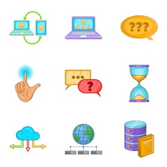 Progressive advertising icons set, cartoon style
