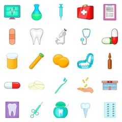 Oral cavity icons set, cartoon style
