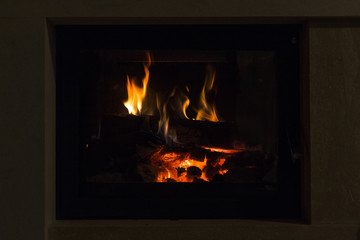 Burning fireplace