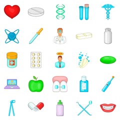 Oral icons set, cartoon style