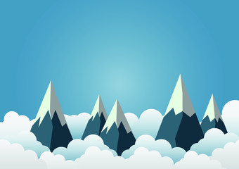Snow Mountain with beautiful clouds.paper art. vactor illustration.