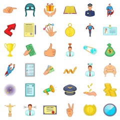 Leadership icons set, cartoon style