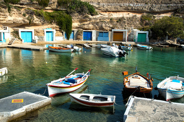 Fototapeta na wymiar Fishing boats at Mandrakia in Milos island