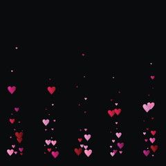 Hearts Confetti Vector Background. Valentine Romantic Trend Pattern Design. Abstract Frame Falling or Flying Red Pink Hearts Confetti on Black. Square Cool Valentine, Birthday, Love Showering Card