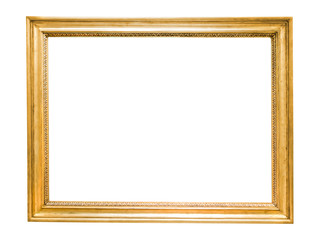 Gold decorative picture frame isolated on white