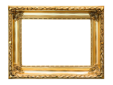 Gold decorative picture frame isolated on white