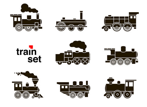 Set of train icons on white background. Vector elements.