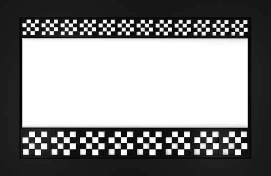 Abstrakter Hintergrund in Kastenform mit Balken aus Würfeln (oben und unten) mit Schachbrettmuster in schwarz und weiß. 3d render