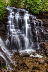 Fototapeta premium North Carolina Waterfall. Scenic Soco Falls in Maggie Valley, North Carolina in vertical orientation.