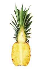half of ripe juicy pineapple isolated on white background