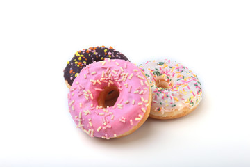 Homemade Traditional polish sweets doughnuts isolated on white background.