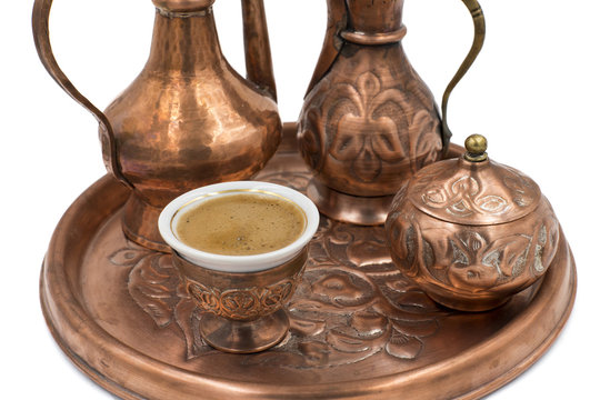 Bosnian coffee on white background