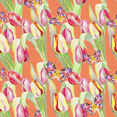 Stylized tulips flowers illustration. watercolor - 187260903