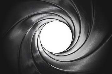 View through twisted gun barrel. 3D rendered illustration.