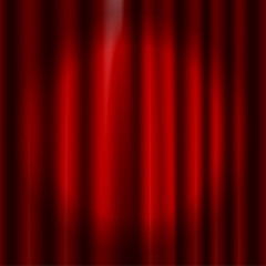 Close up view of a red curtain lit by a searchlight, background for a theater, stage, premium presentation. Vector Illustration