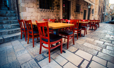 Fototapeta na wymiar empty cafe in Dubrovnik Croatia 