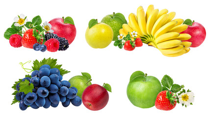 Collection of fruits isolated on white background