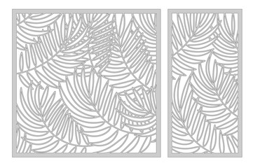 Set template for cutting. Palm leaves pattern. Laser cut. Ratio 1:1, 1:2. Vector illustration.