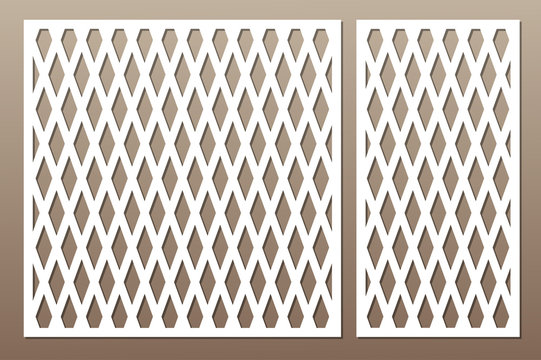 Set decorative card for cutting. Square pattern. Laser cut. Ratio 1:1, 1:2. Vector illustration.
