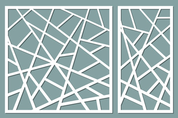 Set decorative card for cutting. Abstract lines pattern. Laser cut. Ratio 1:1, 1:2. Vector illustration.