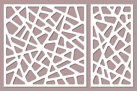 Set decorative card for cutting. Abstract lines pattern. Laser cut. Ratio 1:1, 1:2. Vector illustration.