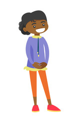 Full length of little african-american smiling girl standing and posing. The concept of childhood. Vector cartoon illustration isolated on white background.