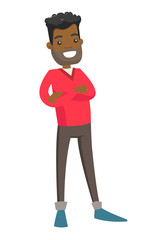 Obraz premium Full length of young african-american hipster businessman with beard standing with folded arms. Vector cartoon illustration isolated on white background.