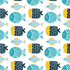 Colorful fish cartoon seamless vector pattern