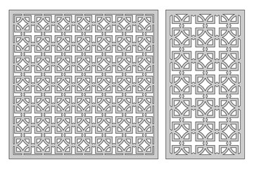 Set template for cutting. Square repeat pattern. Laser cut. Ratio 1:1, 1:2. Vector illustration.