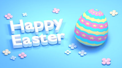 Fototapeta na wymiar 3d rendering picture of Happy Easter greeting card. Simple blue solid background with hard lighting effect.